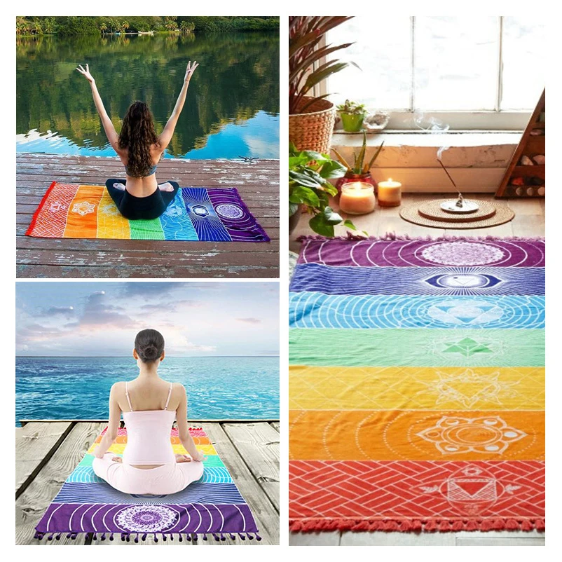 Красочный квадратный Радужный пляжный коврик для полотенец гобелен хиппи Йога