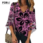 FORUDESIGNSполинезийские женские Мягкие Блузки с рукавами летучая мышь с цветочным принтом; Топы; Femme; Розовая шифоновая рубашка оверсайз; Chemise Blusas