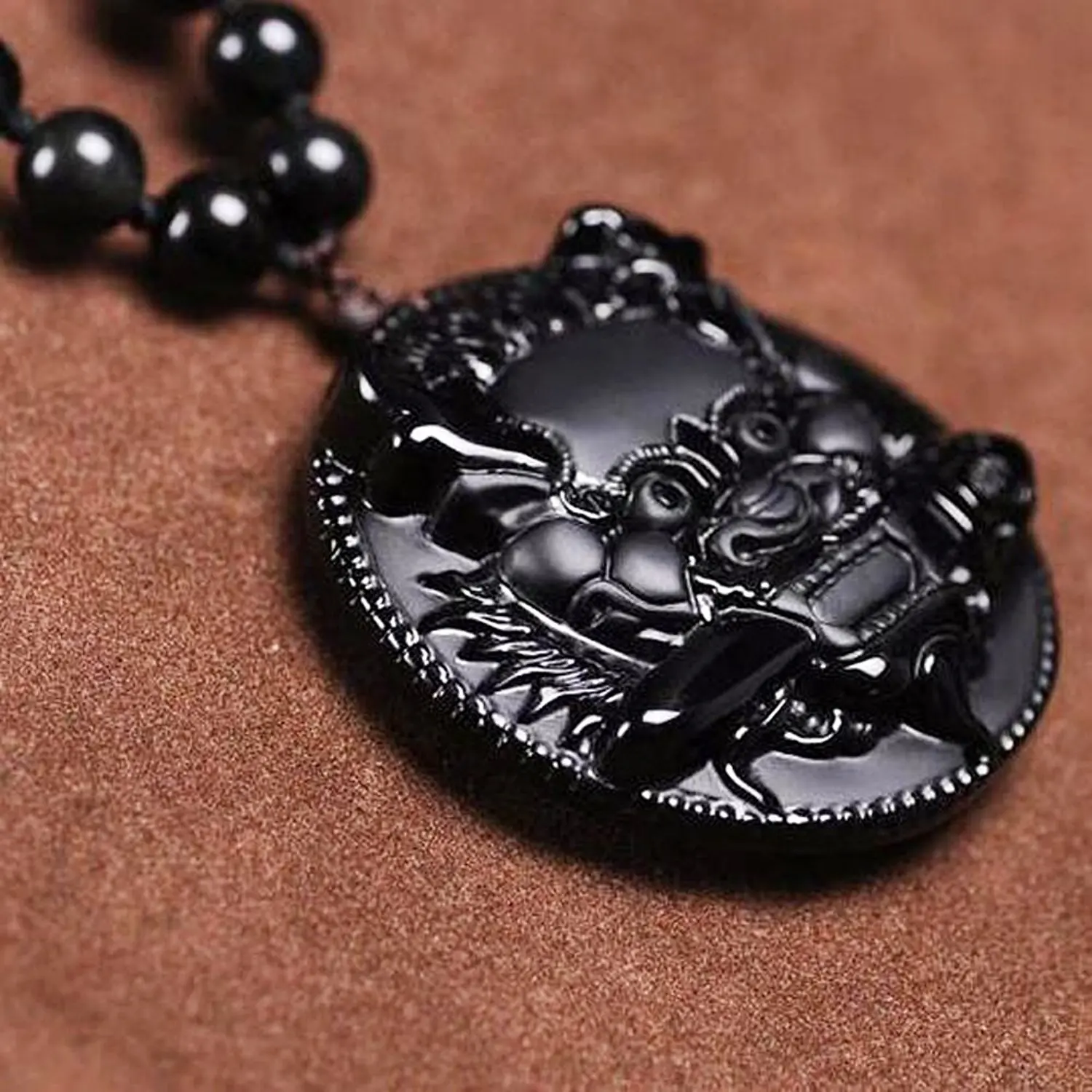 LETSFUN Изящные Ювелирные изделия ручная резьба природный обсидиан ФОО Собака Лев