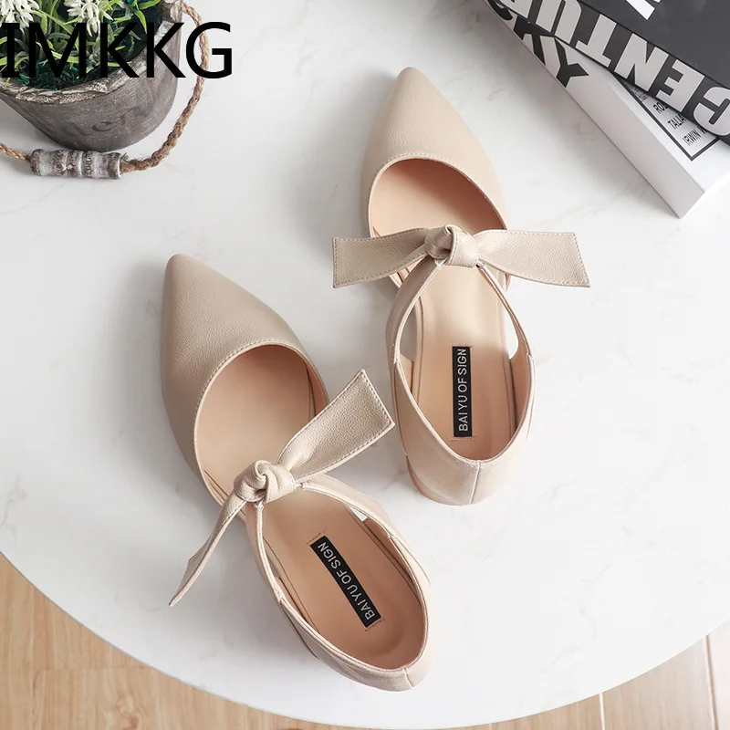 Женские босоножки с открытой спиной балетки ремешком на щиколотке и заостренным