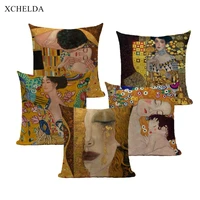 gustav klimt oil painting cushion cover gold pattern print pillow case vintage decorative pillowcover sofa chair pillow case