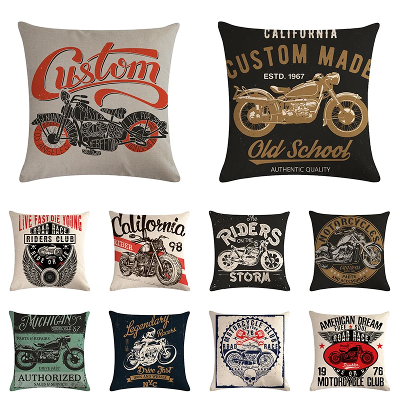 

Motorcycle Poster Art Letter Print Ride Your Way Home Decoration Throw Pillow Case Vintage Motor Bike Sofa Cushion Cover