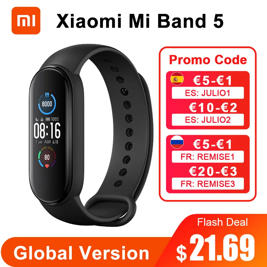 Умный Браслет Xiaomi Mi Band 5 водонепроницаемый фитнес трекер 4 цвета AMOLED экран