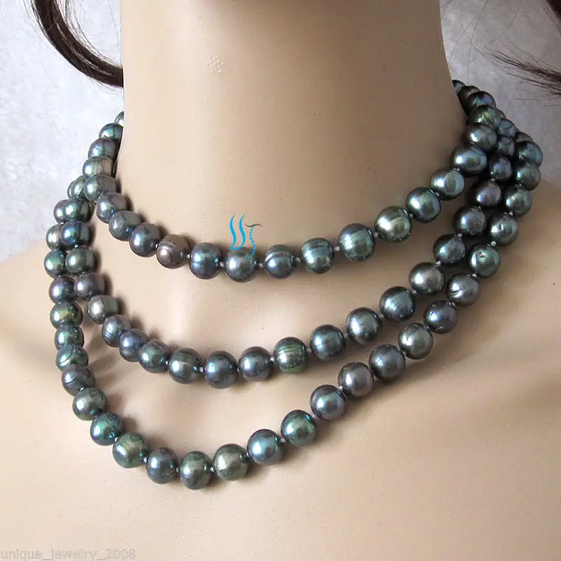 

49" 8-9mm Peacock Freshwater Pearl Necklace Strand Jewelry