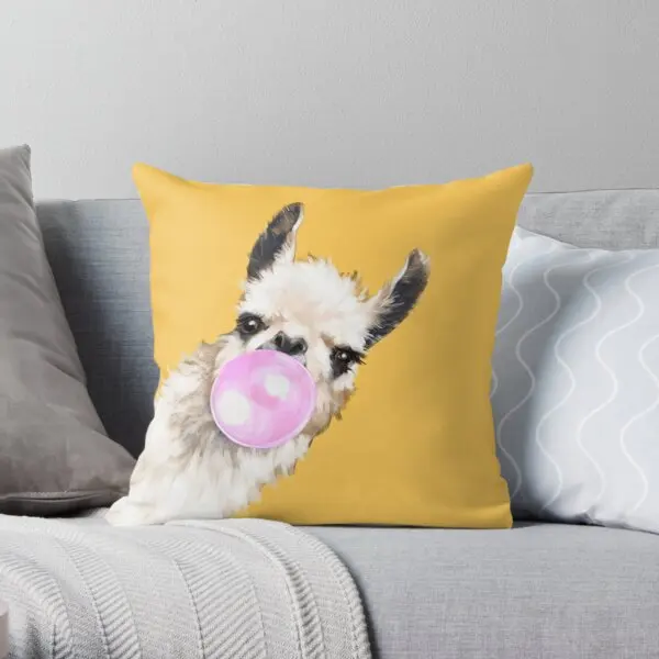 

Bubble Gum Sneaky Llama in Mustard Yello Soft Decorative Throw Pillow Cover for Home Pillows NOT Included