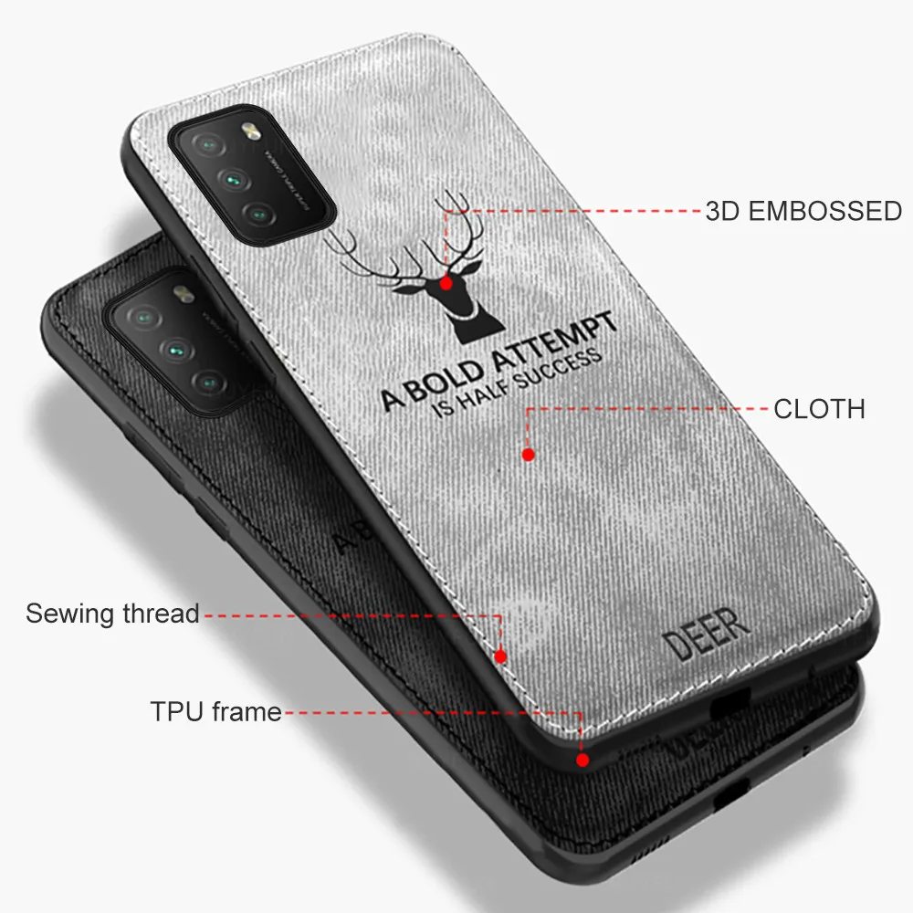 3d deer pattern classic fabric cloth phone case for xiaomi poko little poco m3 pro m3pro 5g soft silicon bumper shockproof coque free global shipping
