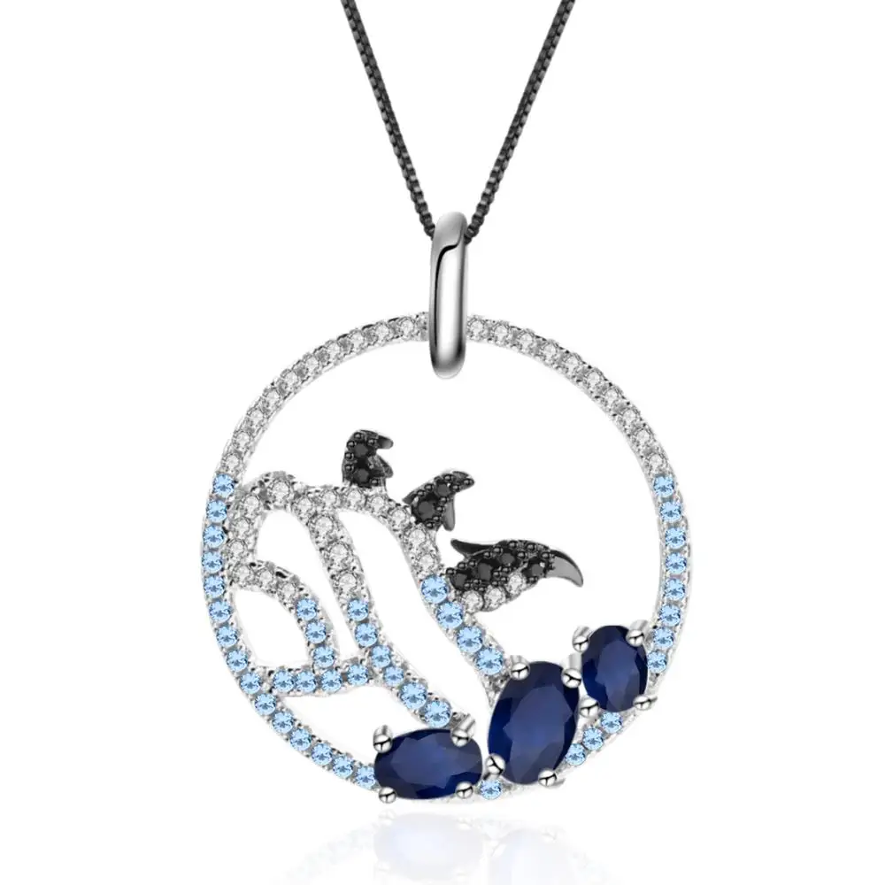 Женский кулон с голубым сапфиром из серебра 925 пробы | Украшения и аксессуары