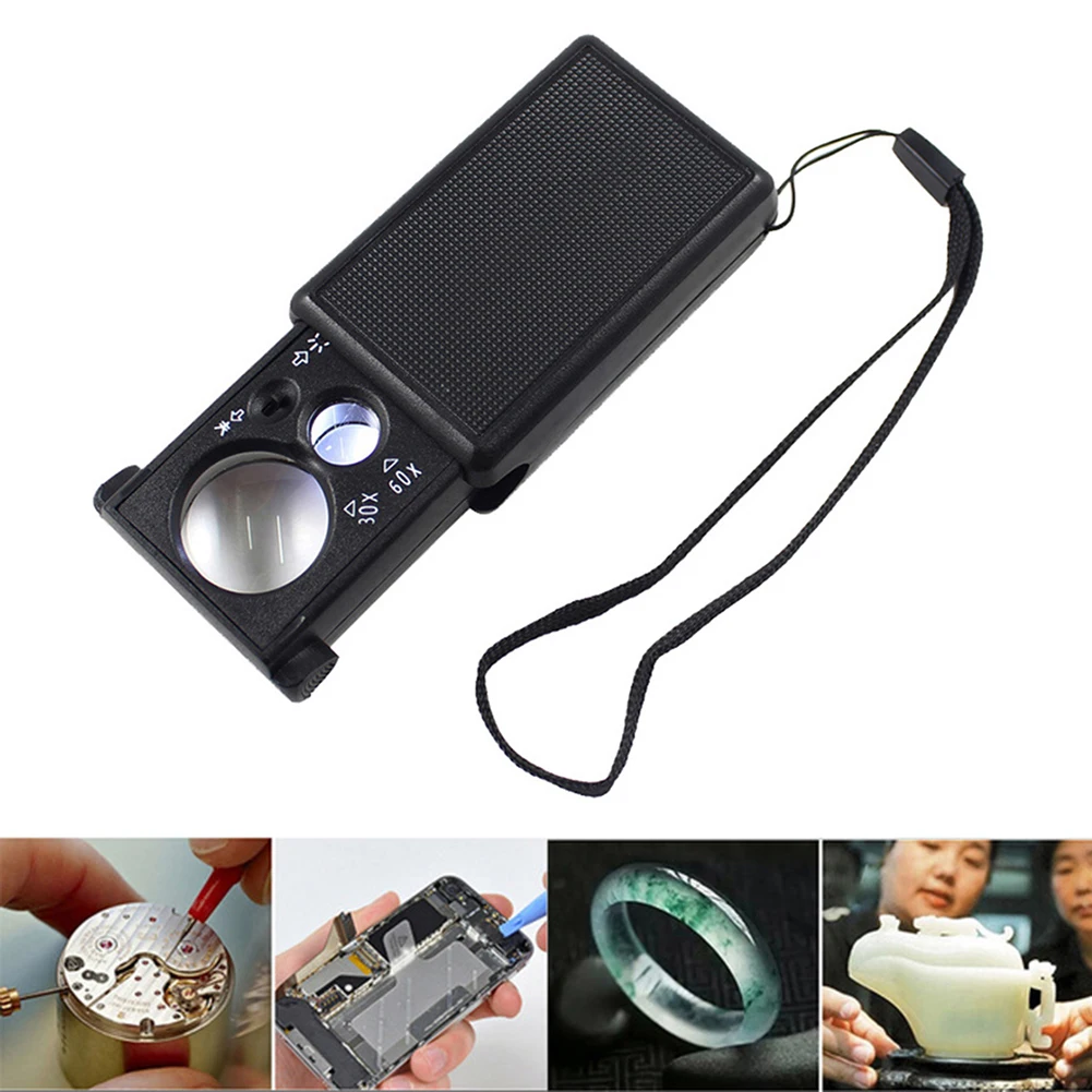 

30 60 Times LED UV Currency Magnifier Detector Stamps Jewelry Loupe Identification Tool Illuminated Handheld HD Magnifying Glass