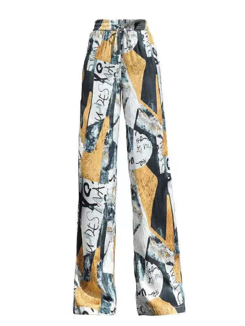 

2021 New Wide Leg Pants Women's Summer Drape High Waist Loose Ice Silk Straight Fashionable And Versatile