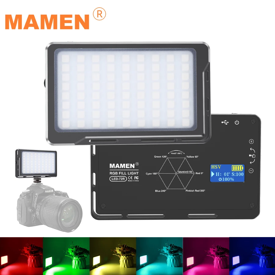 MAMEN 72 мини светодиодный видео светильник RGB 1000k 9000k на камеру телефона DSLR съемки