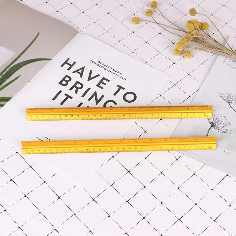 

high quality Gold 30cm aluminum triangular scale ruler aluminum 1:20 - 1:500 alloy metal scale Ruler