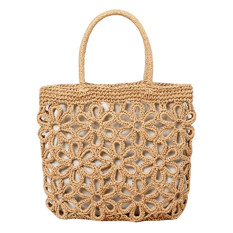 

ASDS-Casual Hollow Straw Women Handbag Wicker Woven Shoulder Bag Summer Beach Rattan Bag Large Capacity Tote Bali Purse