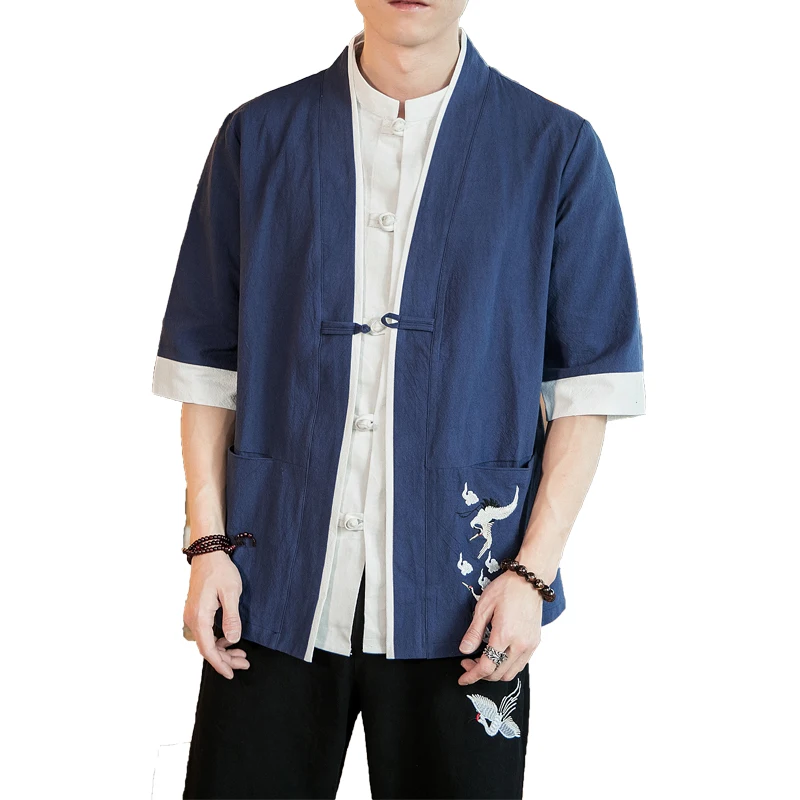 

2022 oriental style embroidery design medium skirt cotton and linen fabric cuisine uniforms japanese style restaurant overalls