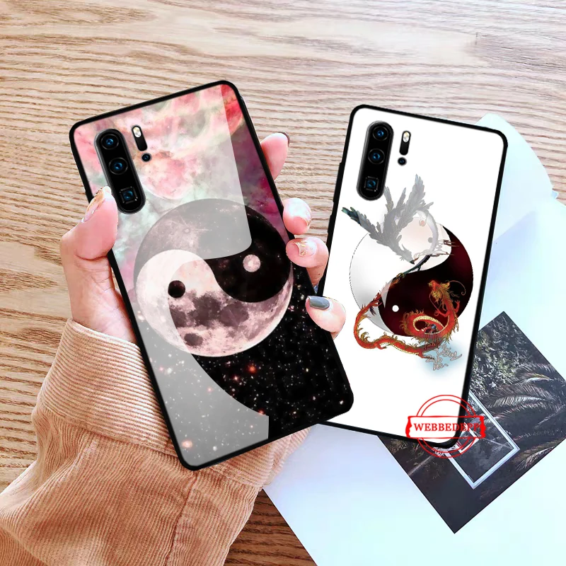 

Yin Yang Chinese Glass Case for Huawei P10 lite P20 Pro P30 P Smart honor 7A 8X 9 10 Y6 Mate 20