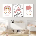 Настенный плакат с изображением маленькой девочки, радуга, облако, сердце, холст, буквенная печать, Скандинавская картина, декор для детской комнаты