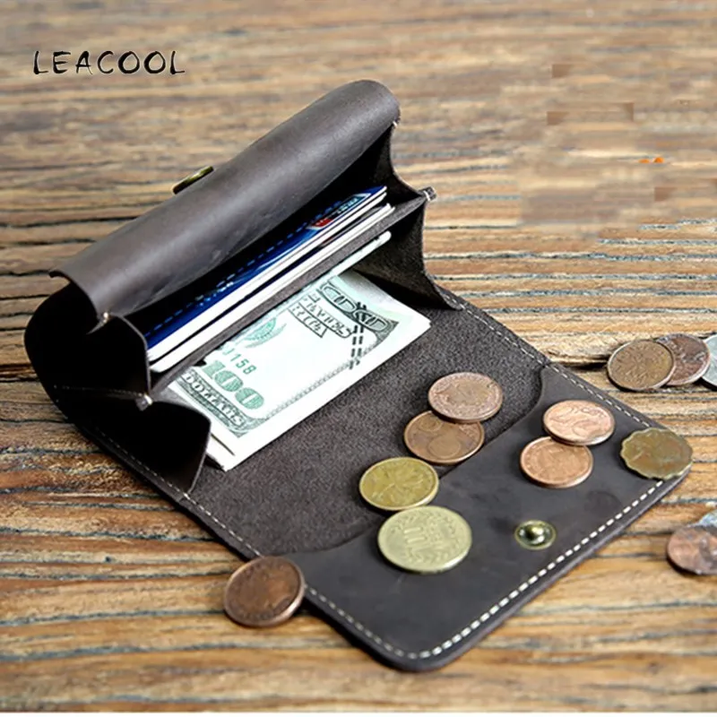 

Coin Purse for Men Women Card Holder Money Bag Handmade Vintage Genuine Leather Portable Coin Pocket Holder Men's Short Wallet
