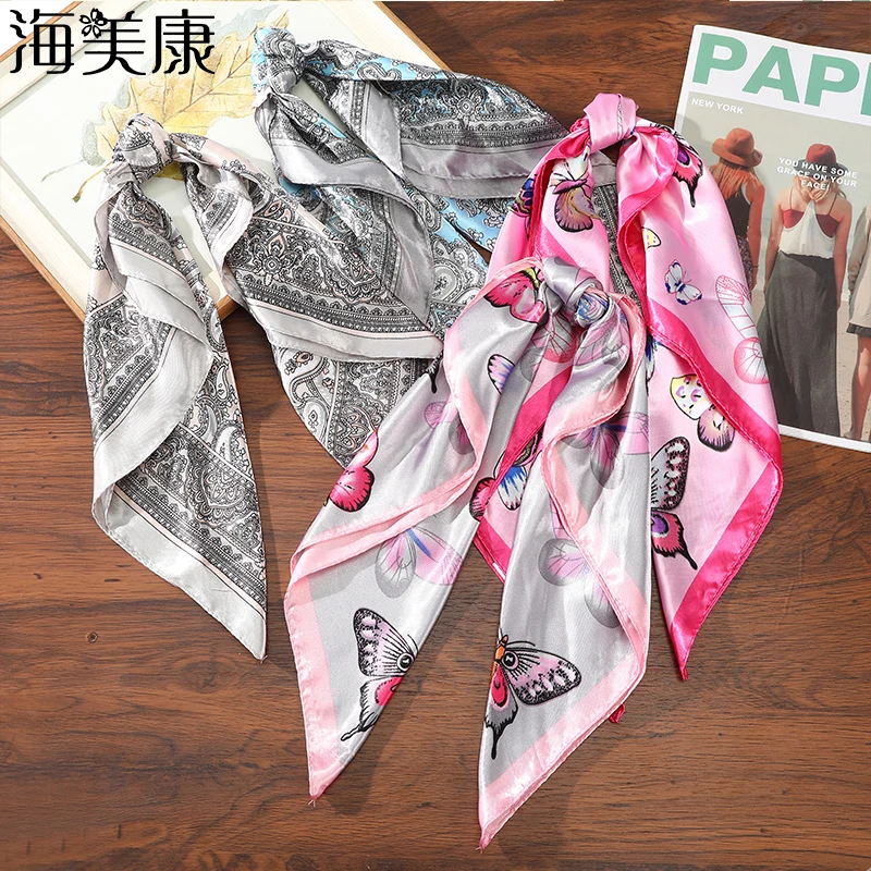 

Butterfly Square scarf Floral Print Scrunchies Headband Hair Hoop Accessories For Women Girl Head Neck Satin Scarf Handkerchief
