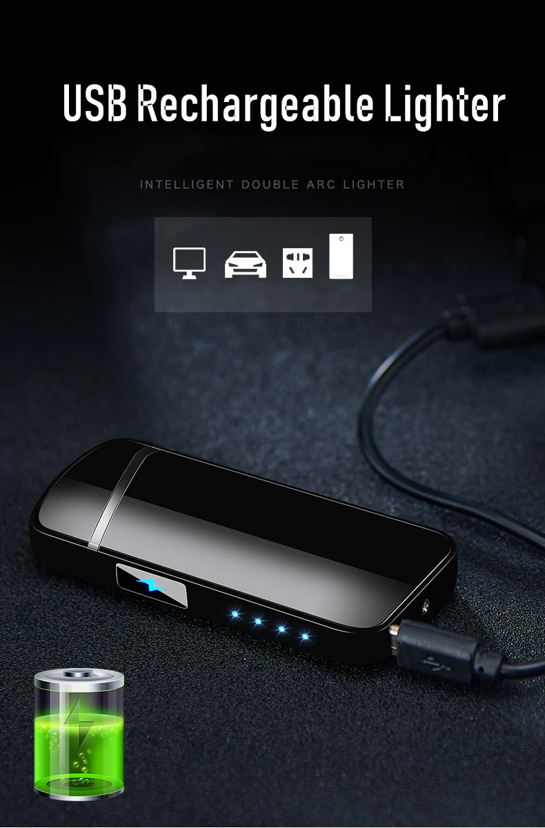 Креативный USB двойной дуговой Зажигалка металлический дисплей питания