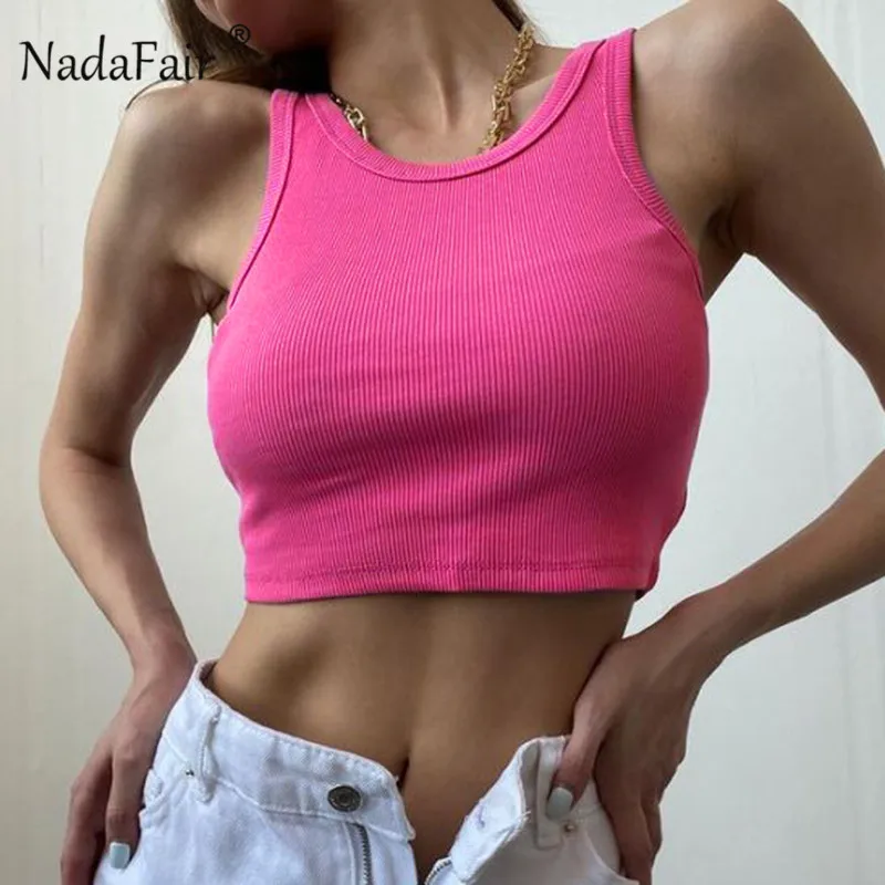 Nadafair Rib Knit Green Women's Tank Top Summer Casual Basic Skinny Vest Sleeveless White Off Shoulder Y2K Sexy Woman Crop Top