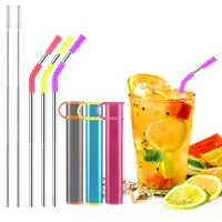 colorful 304 stainless straws straight bent metal reusable steel tube with case cleaner brush set bar accessory for parties