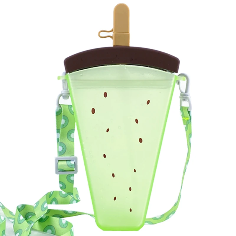 

320ml Plastic Water Bottles 4 Colors Cute Watermelon Ice Cream Water Bottle With Straw Anti-Fall Portable Popsicle jlrr