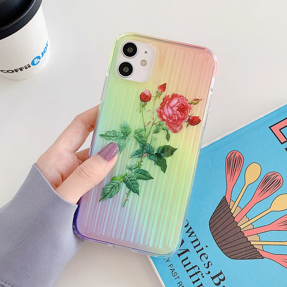 Чехол для телефона LOVECOM с лазерным градиентом цвета розы Лист iPhone 11 Pro Max XR X XS 7 8 Plus