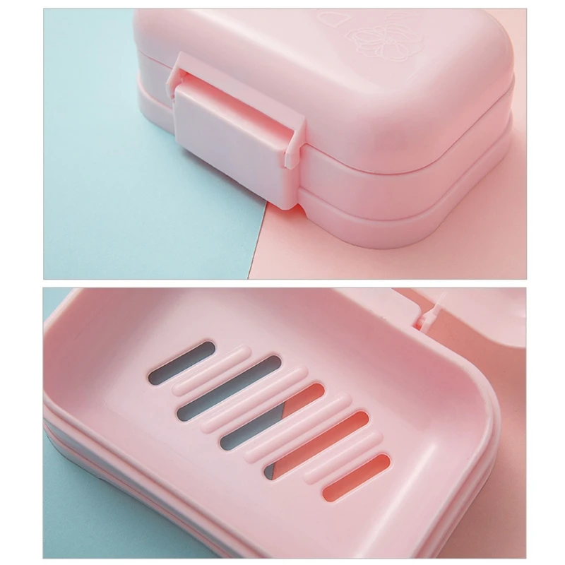 

PP Travel Double Layer with Cover Soap Box Dish Plate Case Container Wash Shower Bathroom Sealed Case Bathroom Soap Dish