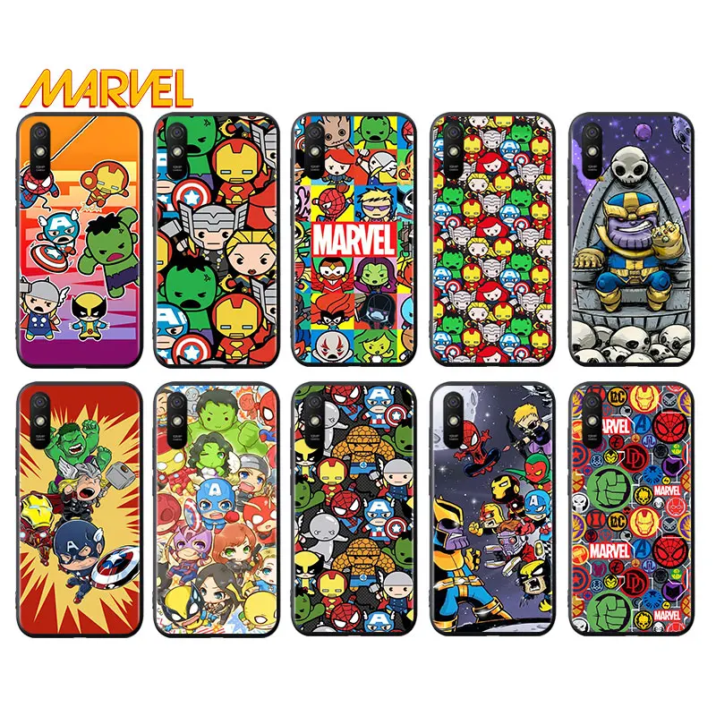 

Marvel cartoon cute for Xiaomi Redmi 10X Pro 5G 9A 9I 9T 9 GO K40 K30 K20 Ultra 8 7 6 5 4X Pro Soft Black Phone Case