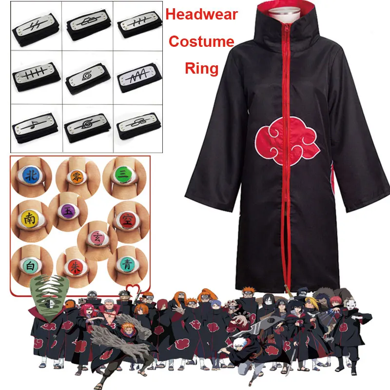 

3pcs/lot Akatsuki Ninja Deidara Cosplay Pain Itachi Orochimaru Kakuzu Obito Tobi Suzaku Headband Ring Halloween Costume for Men