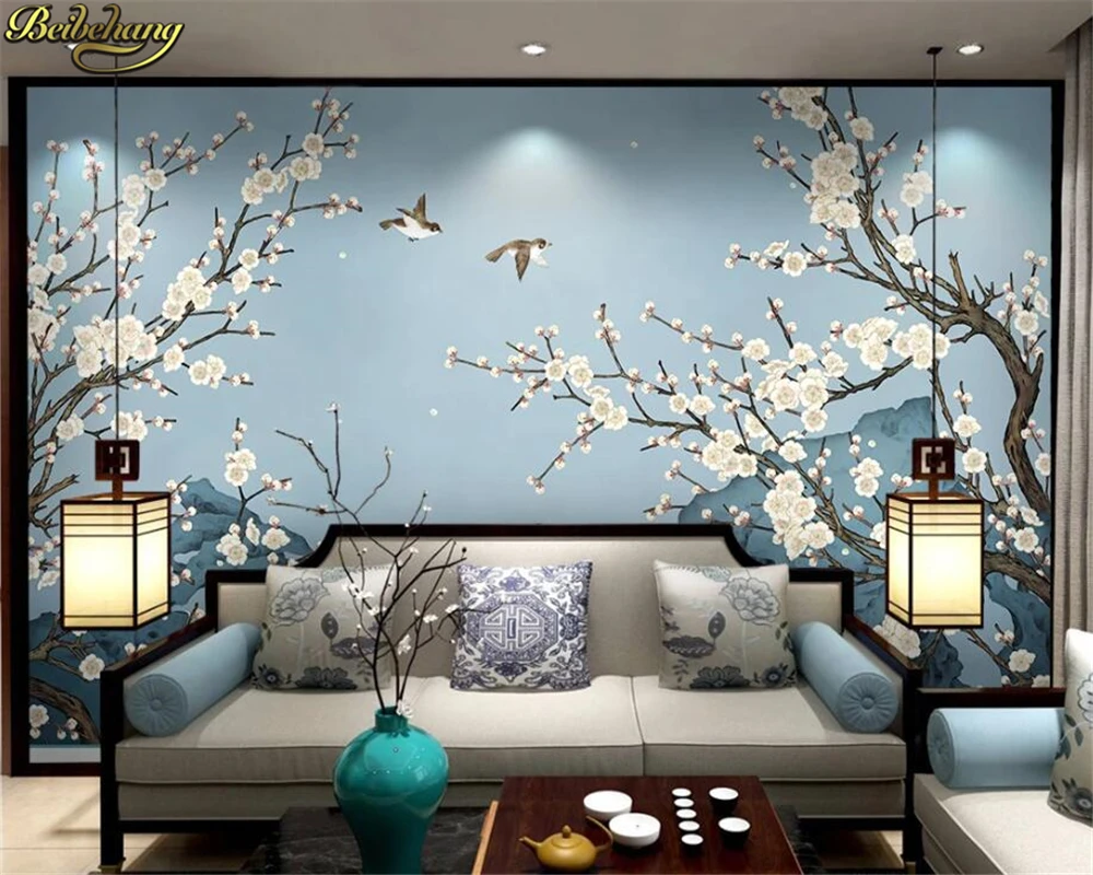 3d обои на заказ фотообои неоклассическая Новая китайская ручная роспись слива ТВ