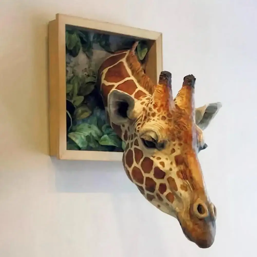 

3d настенная скульптура жирафа, 1 шт., головы жирафа, настенные украшения, настенное искусство, Реалистичные Статуи Животных, украшения