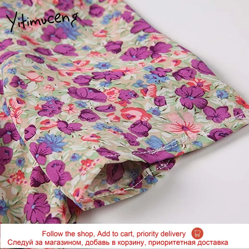 

Yitimuceng Purple Floral Print Dresses Women Summer Lace Up Mini High Waist Trumpet Puff Sleeve Sundress 2021 Fashion Boho Dress