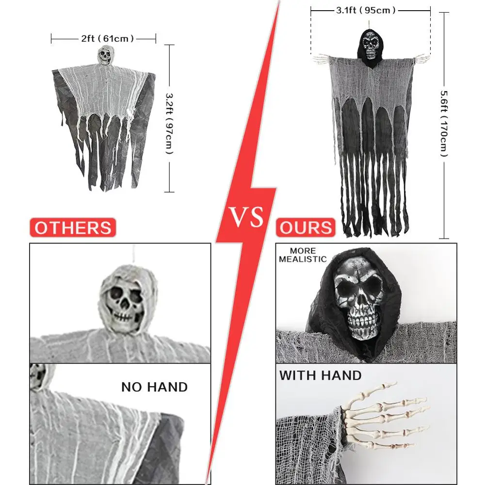 

OurWarm 170cm Halloween Party Decoration Grim Reaper Skull Ghost Hanging Haunted House Horror Props Practical Joke Door Decoration