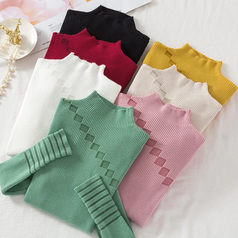 Новинка 2019 пуловеры с высоким воротником на осень свитер Женская облегающая