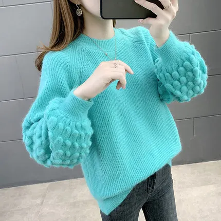 

Ms. Sweater new winter han edition on female languid is lazy wind outside loose fashion lantern sleeve knit female thick