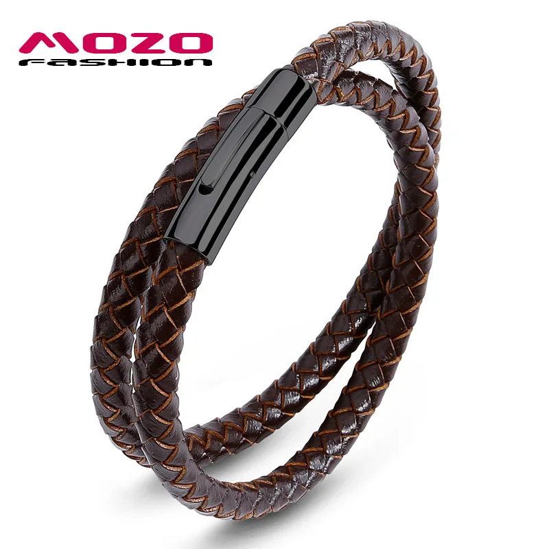 Mozo fashion ювелирный бренд мужские черные/коричневый кожаный ремешок цепи Нержавеющая сталь мужской браслет из Винтаж ремешок Браслеты 603 - Окраска металла: SH603-Z