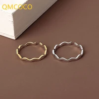 qmcoco high quality silver color wave shape irregular geometry ring creative simple ins style design bride fine jewelry gifts