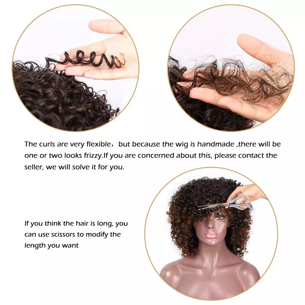 

Doris Beauty Ombre Blonde Afro Kinky Curly Wig with Bangs Women's Wigs Short Curly Hair Synthetic Wigs for Black Women Brown Red