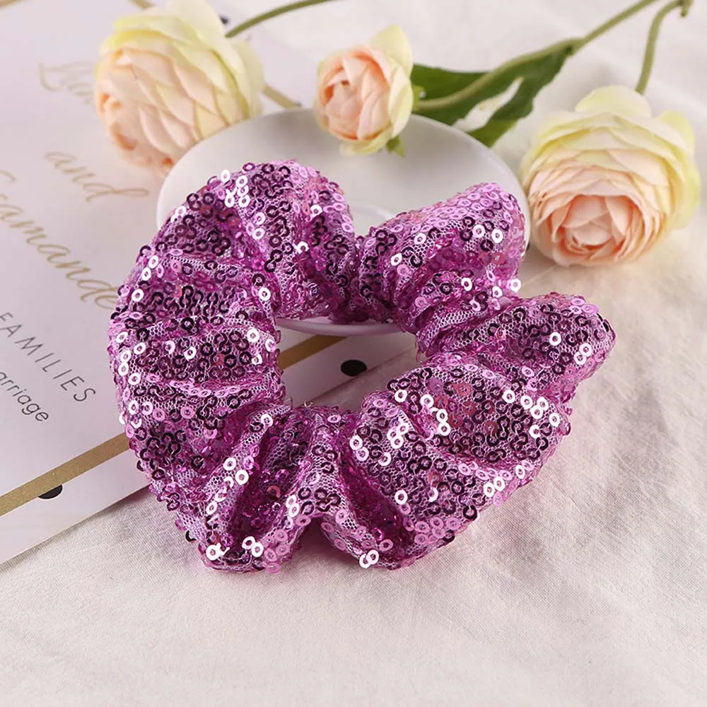 Женские резинки для волос с блестками розовые фиксации хвостиков аксессуары