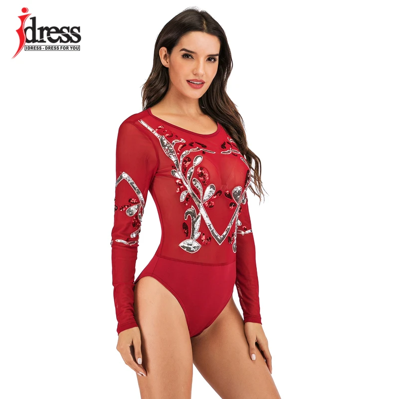 IDress, сексуальные топы, наряды для женщин, боди, Блестящие Блестки, боди, платье для выступлений ночного клуба вечерние, женский прозрачный сетчатый комбинезон
