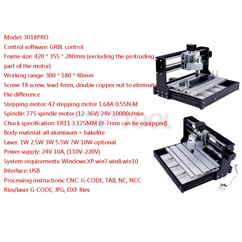 Небольшой настольный гравировальный станок CNC3018Pro сделай сам лазерный с ЧПУ для