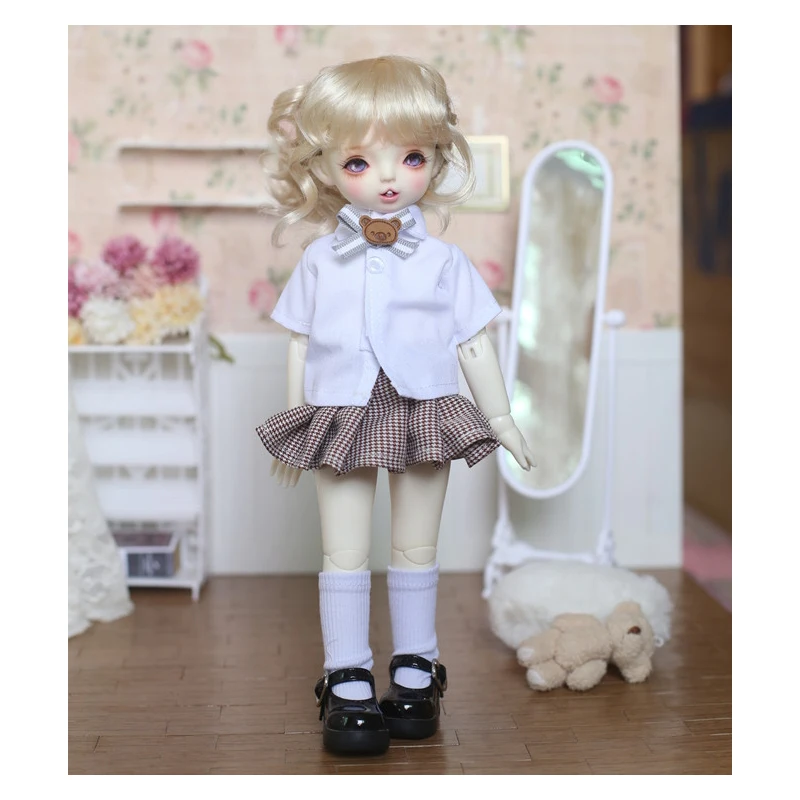 

BJD clothes 1/6 cool school uniform suit short sleeve shirt weskit and pleated skit doll accessories british style