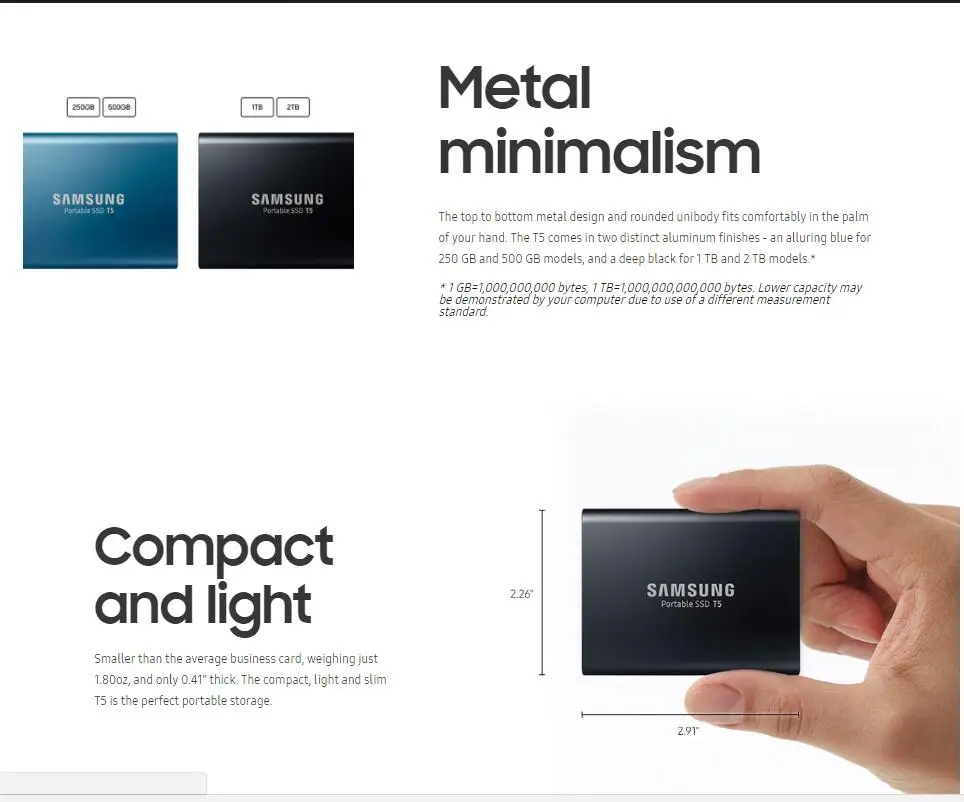 Samsung портативный ПК T5 SSD 250GB 500GB 250G 500G Внешние твердотельные накопители SSD USB 3,1 T5 1 ТБ 2 ТБ