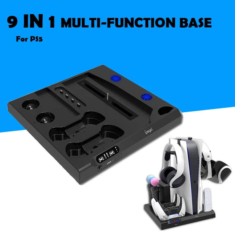 

Подставка для вентилятора PS5 9 в 1, вертикальная док-станция для хранения игр и геймпадов, подставка для зарядной станции, аксессуары для ...