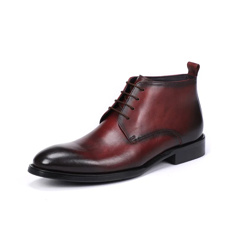 

Winter Classic Genuine Leather Ankle Chelsea Boots Mens Shoes Vintage Casual Motorcycle Boot Waxing Process High Top Shoes G144