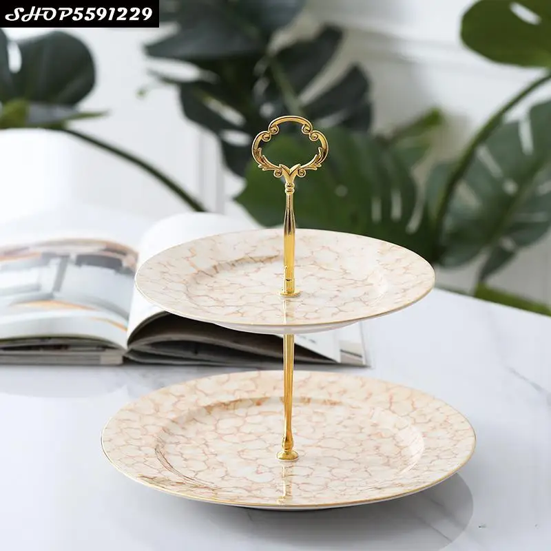 European Gilt Ceramic Dessert Table Wedding Cake Stand Afternoon Tea Double Fruit Plate Snack Rack Party Tableware | Дом и сад