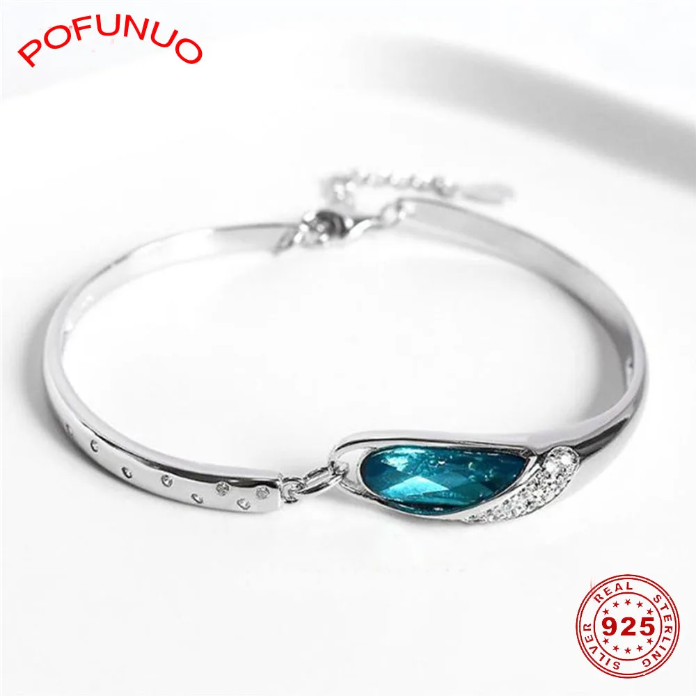 Женский браслет из серебра 925 пробы с австрийскими кристаллами|Гибкие и жесткие