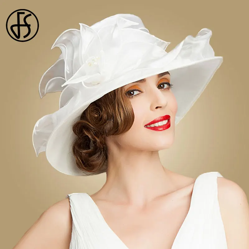 Женская шляпка с широкими полями FS Шляпка из органзы цветами черного цвета для