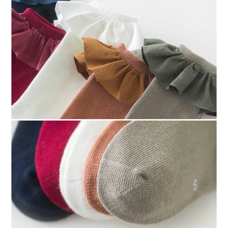 

Solid Children Socks With Ruffles Cotton Baby Girl Socks Soft Toddlers Long Socks For Kids Princess Knee High Socks Girls Lace