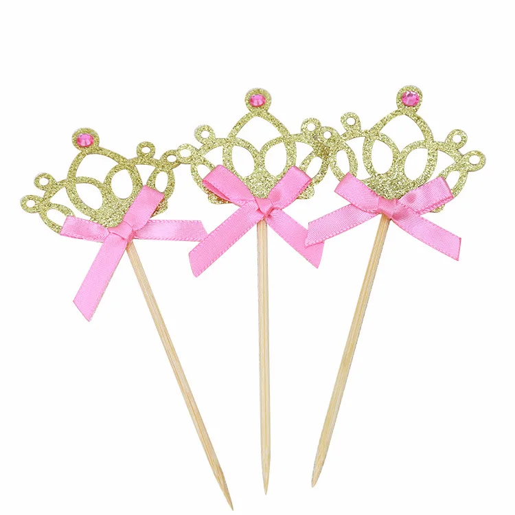 10pcs gold 10pcs/lot Crown Cake Toppers Birthday Decoration Kids Baby Boy Girl Party Decoration Gold/Silver Cupcake Toppers Princess - Цвет: 10pcs gold